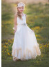 Halter Neck Ivory Floor Length Boho Beach Flower Girl Dress